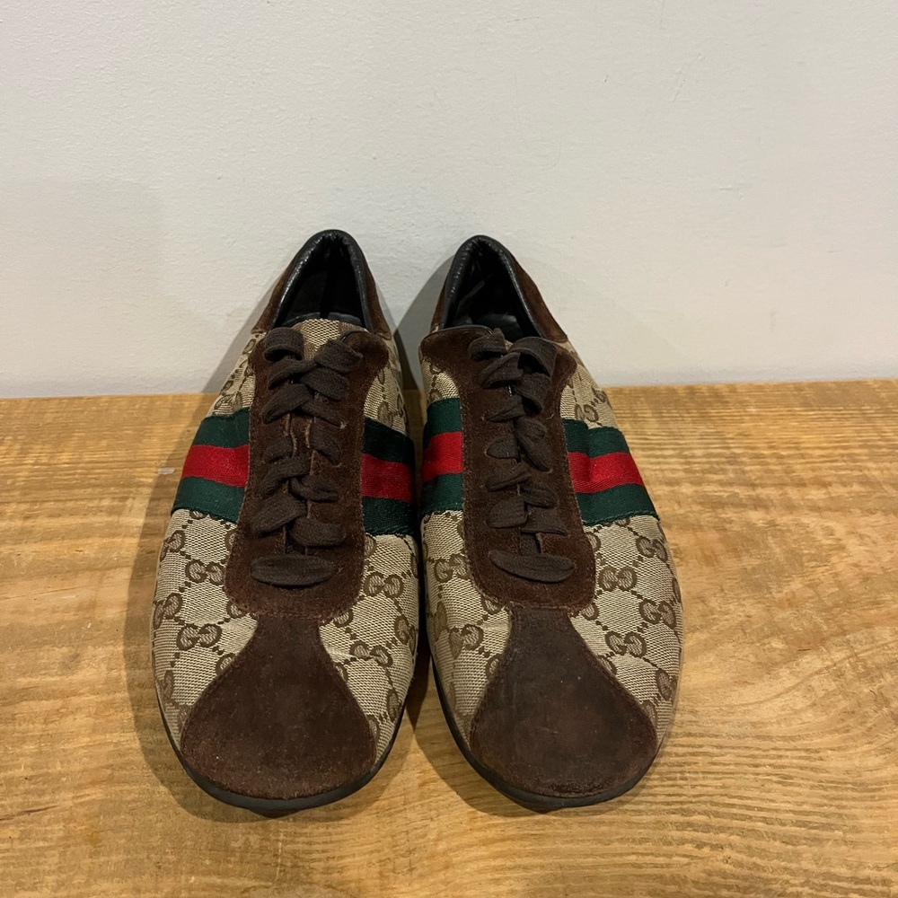 Gucci authentic VTG GG monogram canvas and brown suede sneakers mens size 8 EUC - Picture 3 of 10